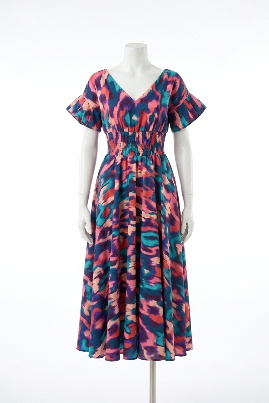 NEW MOLLY BRACKEN multi ruffle midi dress in multicolor valladolid